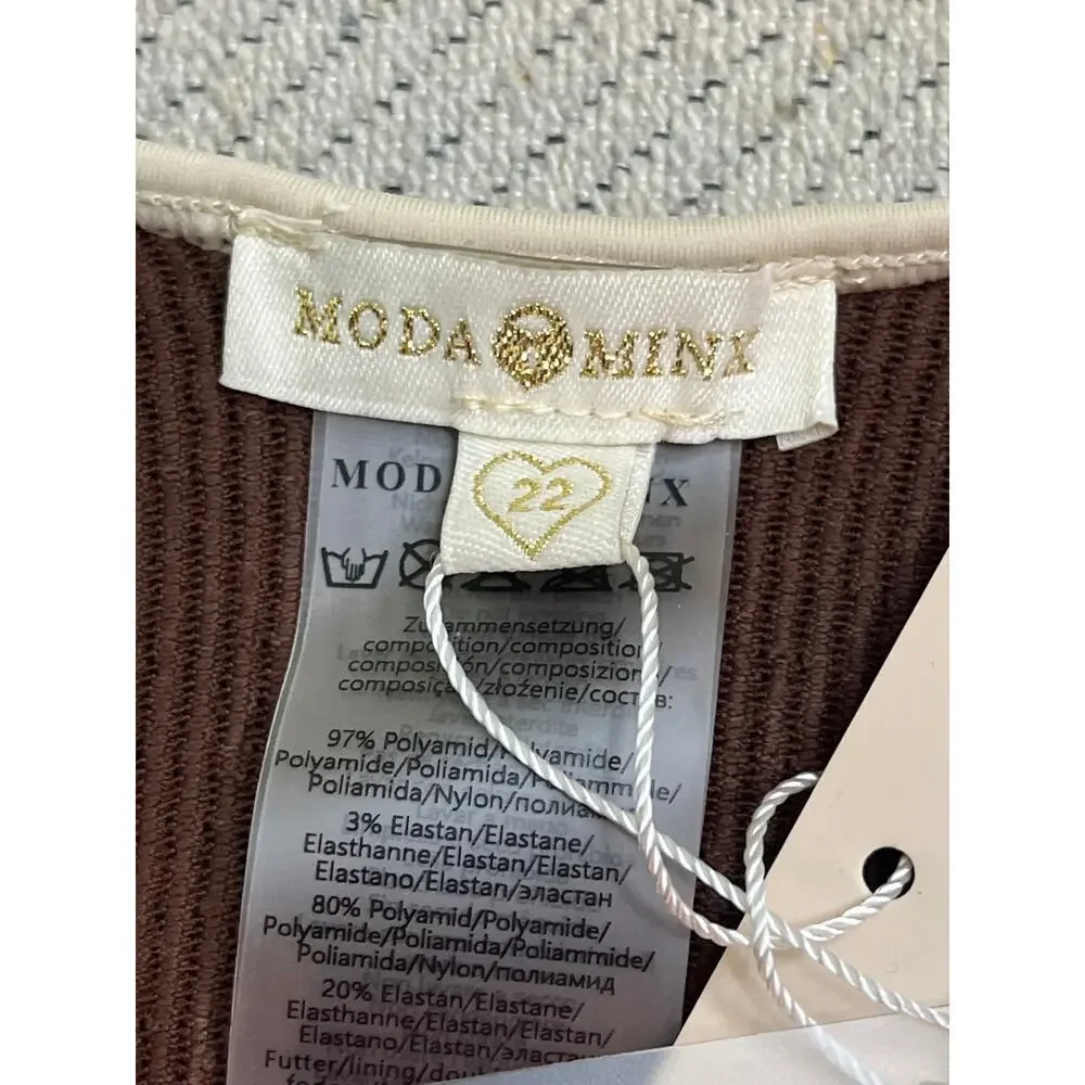 Moda Minx Curve contrast binding swimsuit in brown, NWT, size 18, MSRP $96